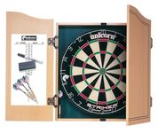 Unicorn Dartboard & Cabinet | Striker | Sisal Bristle Board & Wooden Cabinet with Shaped Doors | with 2 Sets of Darts, Marker Pen, Wiper & Checkout Chart