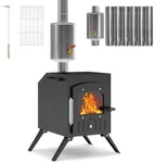 HOPUBUY Wood Stove with Kettle, Portable Hot Tent Stove for Outdoor Cooking, Camping Wood Burning Stove, Small Wood Stove with 6 Stainless Chimney Pipes, Larger Heating Range