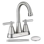 Brushed Nickel Bathroom Sink Faucet, SBOSBO 4 Inch Bathroom Faucet for Sink 3 Hole, 2 Handle Sink Faucet with Pop Up Drain Assembly and 2 Water Supply Hoses for RV Bathroom Vanity