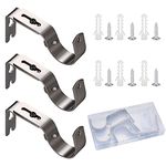 3 Pcs Curtain Brackets, Black Adjustable Curtain Poles Brackets, Heavy Duty Metal Curtain Rods Holders Supports with Screws for Poles Wall Rods