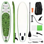 Soozier Inflatable Paddle Board, 120''×30"×4" Stand Up Paddle Board Lightweight & Foldable w/ISUP Accessories & Carry Bag, Aluminum Paddle, Fix Set, Air Pump, Leash