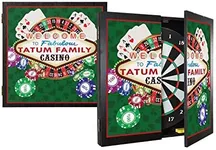 THOUSAND OAKS BARREL CO. | Personalized Dart Board Cabinet Set for Adults with 6 Steel Tip Darts (Casino Room Dartboard)