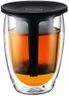 Bodum 12oz Tea Strainer w/Lid, Double Wall, High-Heat Borosilicate Glass, Black