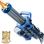 Gatling Electric Water Gun for Adults & Kids,The Most Powerful Full Auto Squirts Gun with Large Capacity Water Storage Backpack,Up to 36ft Shooting Range,Dazzling Gunfire Effects Muzzle Flash-Blue