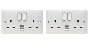 Pack of 2 x Hager WMSS82USB 'Sollysta' Switch Sockets Outlet 13 Amp with 2 x USB Sockets