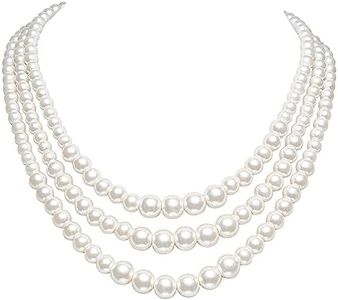 BABEYOND Round Imitation Pearl Necklace Vintage Multi Strands Choker Necklace 20s Flapper Necklace for Party (Style2)