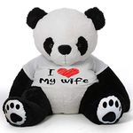 HUG 'n' FEEL SOFT TOYS Big Teddy Panda Wearing I Love My Wife T-Shirt 4 Feet Panda_T Shirt_I Love My Wife Plush & Stuffed Toys