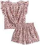 Arshiner Toddler Baby Girls Summer Clothes Outfits Pink Leopard Tops and Floral Shorts Set with Pockets for 2T-7Y