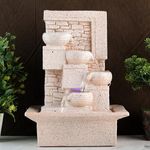 Global Grabbers Polyresin Table Top Indoor Outdoor Water Fall Fountain with LED Lights Home Decor Decoration Gift Gifting Items (Big, STN_WT-SF27)