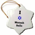 3dRose "I Love Matzah Balls" Snowflake Ornament, Multi-Colour, 3-Inch