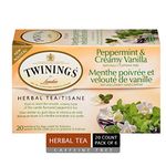 Twinings Peppermint & Creamy Vanilla Herbal Individually Wrapped Tea Bags | Naturally Caffeine-Free | Smooth & Creamy Vanilla Flavoured Tea | 20 Count (Pack of 6) | Enjoy Hot or Iced