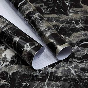 burgeliy Marble Countertop Peel and Stick Wallpaper Black Marble Contact Paper for Countertops 15.7"x356" Kitchen Backsplash Wallpaper Waterproof Adhesive Removable Wall Paper for Bedroom Bathroom