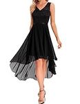 Bridesmay Women's Wedding Guest Dresses Formal High Low Lace Chiffon V-Neck Prom Dress Elegant Evening Cocktail Dress Black S