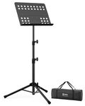 Vekkia Professional Sheet Music Stands, Portable Music Stand with Carrying Bag, Metal Sturdy Holder, 80-142cm Height Adjustable, Ideal for Musicians & Band