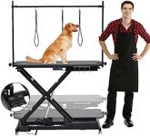 Professional Electric Dog Grooming Table - Heavy Duty, Adjustable Pet Grooming Table Height from 9.4" up to 39.37", Dog Grooming Arm, Anti Slip Tabletop & Tool Organizer/Dogs Grooming Station, Black