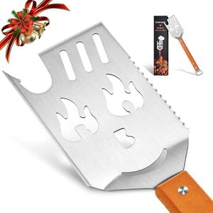 PURPLEBIRD Grill Spatula for Outdoor Grill, 5 in 1 Grilling Tools 16" Long BBQ Spatula with Wooden Handle, Father's Gift, for Men, for Dad
