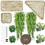 Woyrise Bearded Dragon Tank Accessories, Reptile Hammock Flexible Jungle Climbing Vines and Leaves with Suction Cups Habitat Plants Décor for Hiding& Climbing Gecko Lizard Chameleon Snake(10 Pcs)