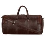 Leather World 55 L Brown Vegan Leather Weekender Travel Duffle Luggage Bag with Detachable Shoulder Strap for Men & Women (Brown)