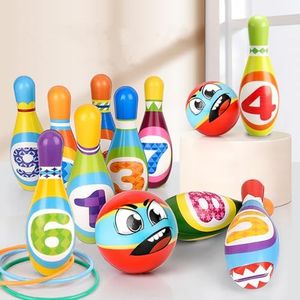 MYLEUS Kids Bowling Toy Set with 10 Pins,2 Balls and 5 toss Rings, for Kids Age 3-8 Indoor Games Outdoor Games,Parent-Child Interactive Indoor & Outdoor Sports Games, Montessori Educational Toys