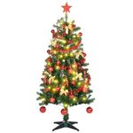 HOMCOM 5ft Pre Lit Artificial Christmas Tree Holiday Décor with 100 Warm White LED Lights and 360 Tips, Tinsel, Ball, Star, Tree Decoration, Auto Open