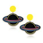 ANXIN Unique Handmade Cartoon Black Embossed Print Rocket Planet Earrings Chic Lightweight Creative Acrylic Drop Dangle Earrings For Women Jewelry Gifts, Metal