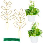 AUGSUN Trellis for Climbing Plants, 2 Pcs Garden Trellis Gold Trellis Leaf Shape Plant Support Plant Climber with 50 Ties Small Metal Trellis for Potted Plants House Plants Indoor Plants