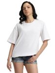 JUNEBERRY® Pure Cotton Oversized Baggy Fit Drop Shoulder Plain Solid White T-Shirt for Women (OS_J_White_XL)