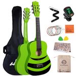 ADM 1/4 Kids Classical Guitar Kit, 30" Junior Guitar Set for Beginnners with Gig Bag, Clip on Tuner, Strap, Picks, Extra Strings, Storage Bag and Cleaning Cloth (Green Honey Bee)