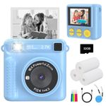 JPVERLY Instant Print Kids Camera - 1080P Selfie Digital Camera, Portable Travel Toy for Boys & Girls Age 3-12, Christmas Birthday Gifts (Blue)