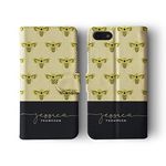 Tirita Personalised Initials Custom Wallet Leather Flip Phone Case Compatible with iPhone 6 & 6s PRINTED GLITTER, NOT REAL GLITTER Honey Bees Pattern