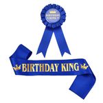 Birthday King Sash Pin Set Blue Gold Badge Corsage Birthday Party Supplies Decorations Favors for Boys Men Birthday Photoshoot Props Dress-Up Accessories Bday Gifts for Him