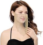Bellady Masquerade Mask for Women Rhinestone Fringe Mardi Gras Mask Party Prom Ball Mask Bar Costumes Accessory Face Mask Gold