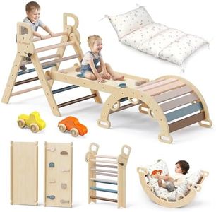 BlueWood Pikler Triangle Set with Cushion - Climbing Toys for Toddlers 9-in-1, Montessori Philosophy Play Jungle Gym with Arch, Ramp, Ladder (Pink)