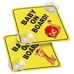 cobee Baby on Board Car Warning Signs, 2 Pcs 5"x5" Safety Car Sign with Double Suction Cups, Baby in Car Sticker for Car Window Cling Reusable Durable Baby on Board Sticker Decal(Style-E)