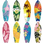 8 Pcs 9 1/2" x 28" Surfboards Cut out Cardboard Tropical Beach Decorations Surf Board Wall Decoration Hawaiian Party Wall Decor Graphics Surfboard Sign for Summer Pool Surf Party