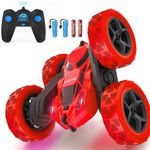 cosone Remote Control Car,RC Cars Stunt Car with Headlights 2.4GHZ Remote Control Car Toys for Boys 4WD Off Road Stunt Car Double Sided 360° Rotating Car Toy Gifts for 6+ Years Old (Red)