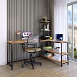 Klaxon L Shaped Study Table for Students and Adults/Computer Table for Home-Office/Gaming Table/Computer Desk for Corner - Wood & Metal (English-Forest Dark & Black, DIY Installation)