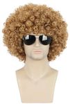 karlery Men Women Afro 70s 80s Short Curly Golden Rocker Party Wig California Halloween Costume Cosplay Wig