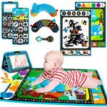 4-in 1 Tummy Time Mirror&Play Activity Mat with Support Pillow&Baby Rattle,Sensory Newborn Infant Toys Set,High Contrast Black and White Baby Toys, Tummy Time Toys for 0,3,6,12 Month Learning