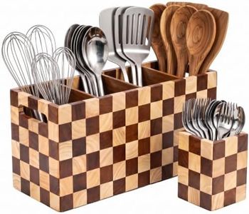 ALANSON 2 Pack Checkered Wooden Kitchen Utensil Holder for Countertop