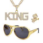 YADOCA Gold Chain Men Hip Hop Costume kit, 80s/90s Hip Hop Fancy Dress Accessories for Kids Adult, Fake Dollar Sign Necklace, Hip Hop Ring, Hippie Glasses for Hippie Rapper Disco Outfit 4