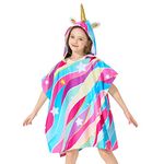 Unicorn Kids Beach Towel - Hooded Towel Wrap 27" x 27" Kids Hooded Poncho Sand Free Summer Beach Towel for Girls Bath Pool Quick Dry Soft Kids Bath Towel for Travel Shower Swim