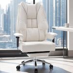 EXCEBET Big and Tall Office Chair 400lbs Wide Seat, Leather High Back Executive Office Chair with Foot Rest, Ergonomic Office Chair Lumbar Support for Lower Back Pain Relief (White)