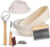 PITCH PULSE Bread Proofing Basket Set, 23cm Round + 25cm Oval Banneton Bowl, Sourdough Bread Making Tools Kit with Dough Whisk, Dough Scraper, Bread Lame and Blades