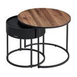 VASAGLE Coffee Tables, Set of 2 Round Side Tables, Nesting Tables, Modern Style, Hidden Storage and Top Tray, for Living Room, Bedroom, Balcony, Natural Walnut and Ink Black LCT044K43