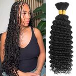 Human Hair Braiding Hair 2 Bundles/Pack 100g 16 Inch Deep Wave Bundles Human for Boho Braids Black Hair Extensions Curly Remy Hair Bulk Brazilian Virgin Human Hair for Women Braids No Weft