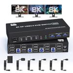 8K@60Hz DisplayPort KVM Switch 3 Monitors 4 Computers 4K@144Hz, DP 1.4 KVM Switch Triple Monitor for 4 Computer with Audio and 3 USB 3.0 Ports, KVM Triple Monitor Keyboard Mouse Switcher