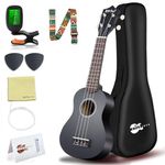 Everjoys Soprano Ukulele Beginner Pack-21 Inch w/Gig Bag Fast Learn Songbook Digital Tuner All in One Kit