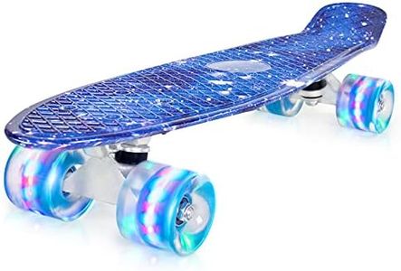 Nattork Skateboards 22 inch Mini Cruiser Skateboard Complete Retro Skate Boards with Colorful Light Up Wheels for Kids Girls Boys Beginners