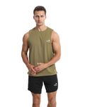 Men's Sleeveless Tank Top Running Gym Quick-Drying Vest Sports T-Shirt Army Green M